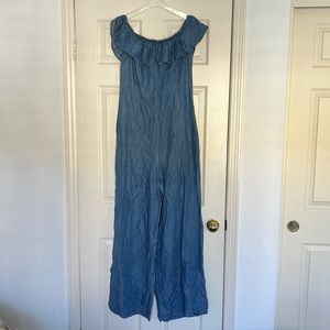 Off the shoulder denim jumpsuit